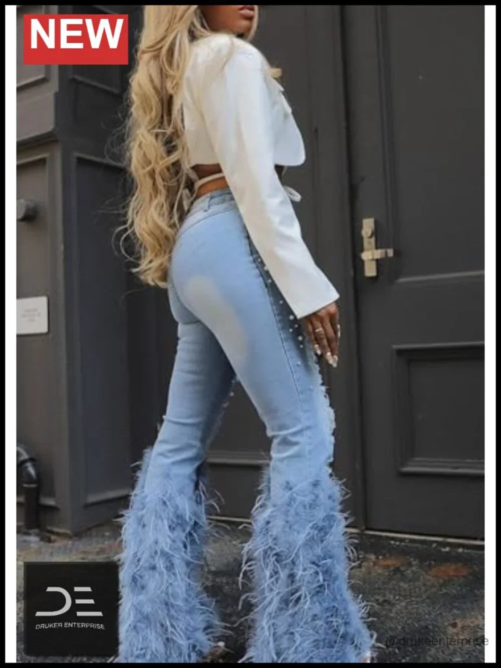 High Waisted Flared Pearl Ripped Jeans Womens Stretch Bell Bottom Denim